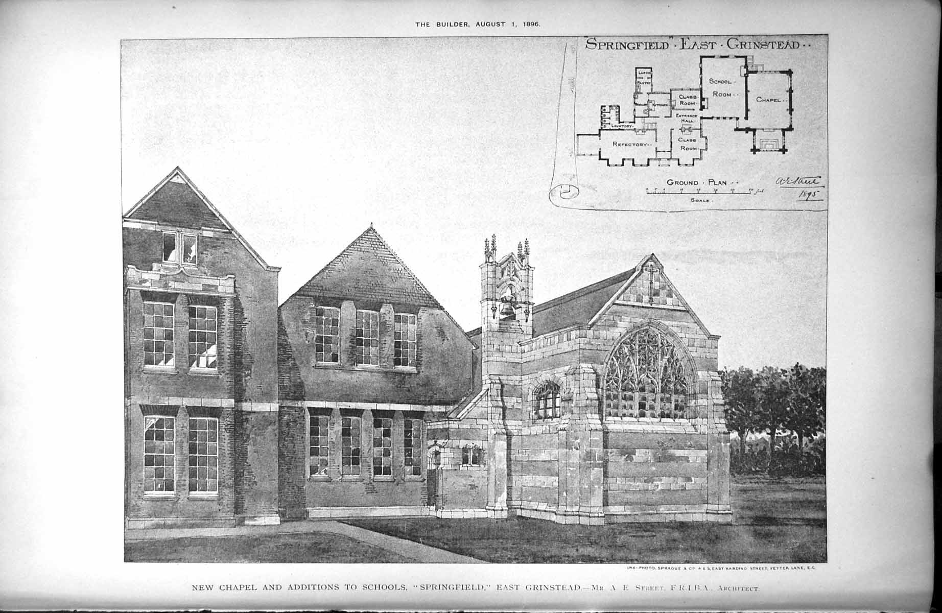 Old Plan New Chapel Additions Schools Springfield East Grinstead 1896 Victorian