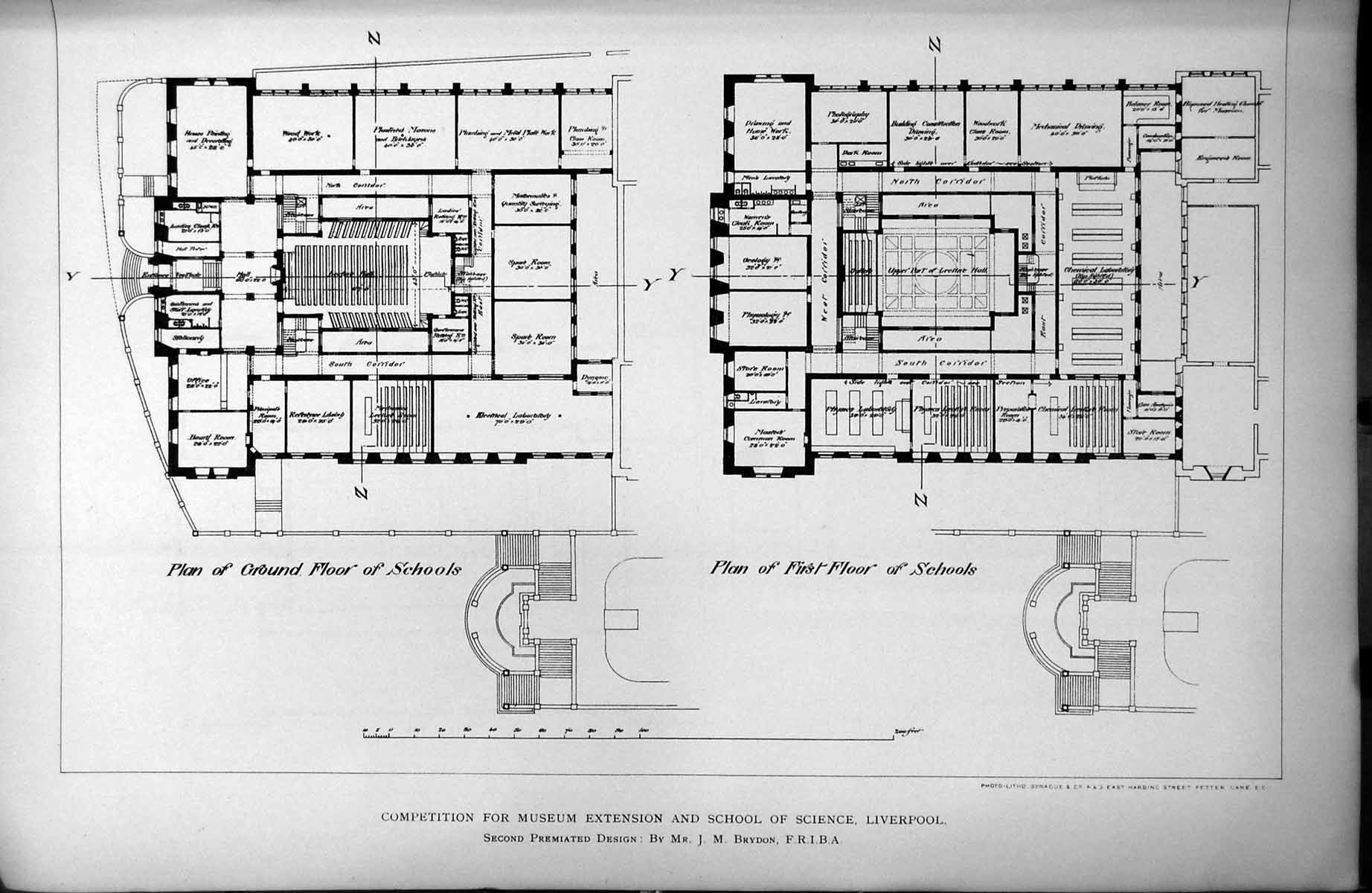 Old Print Plans Museum Extension And School Science Liverpool Brydon 1896 19th