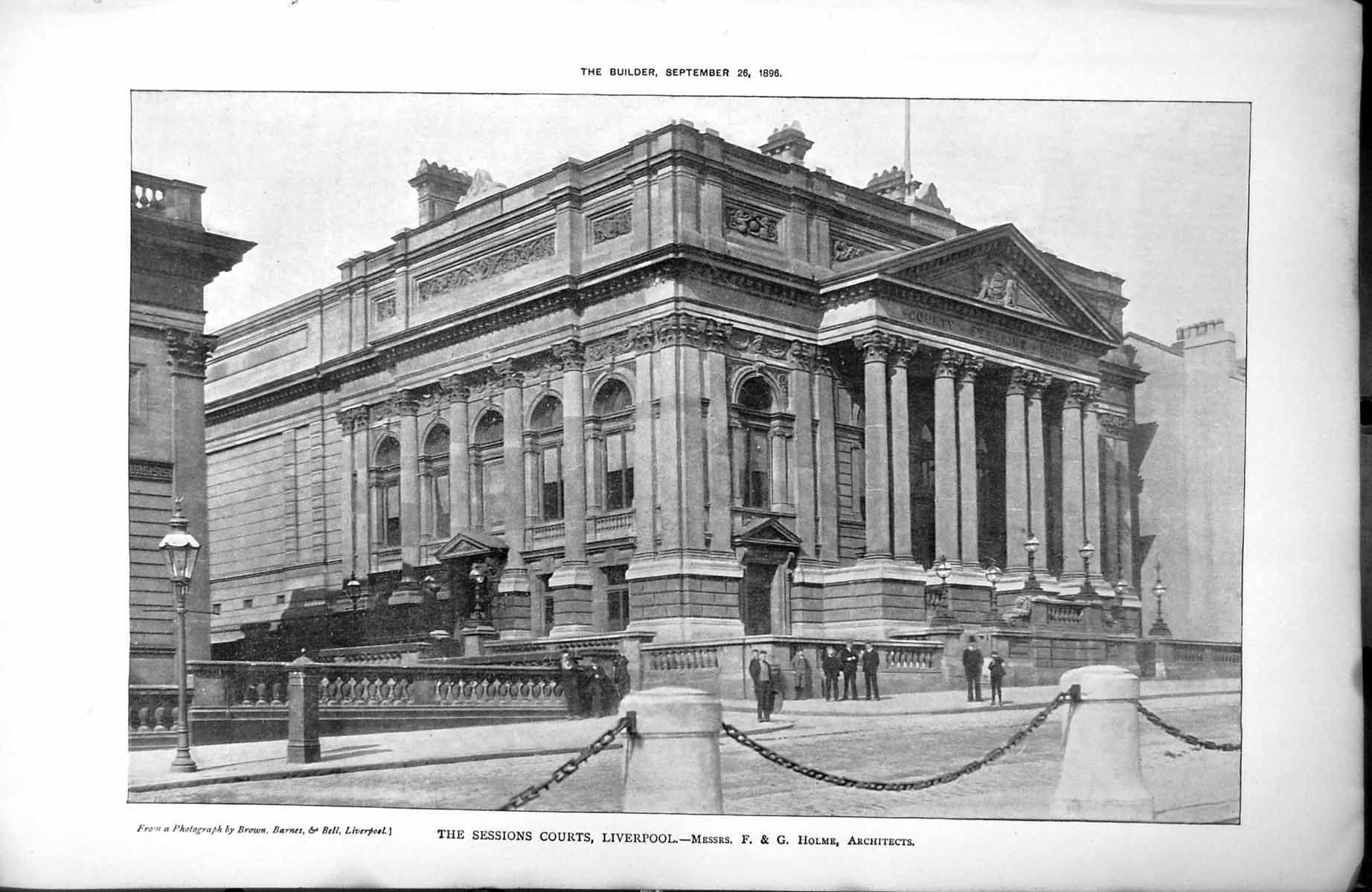 Antique Old Print Sessions Court Liverpool Messrs F & G Holme Architects 1896
