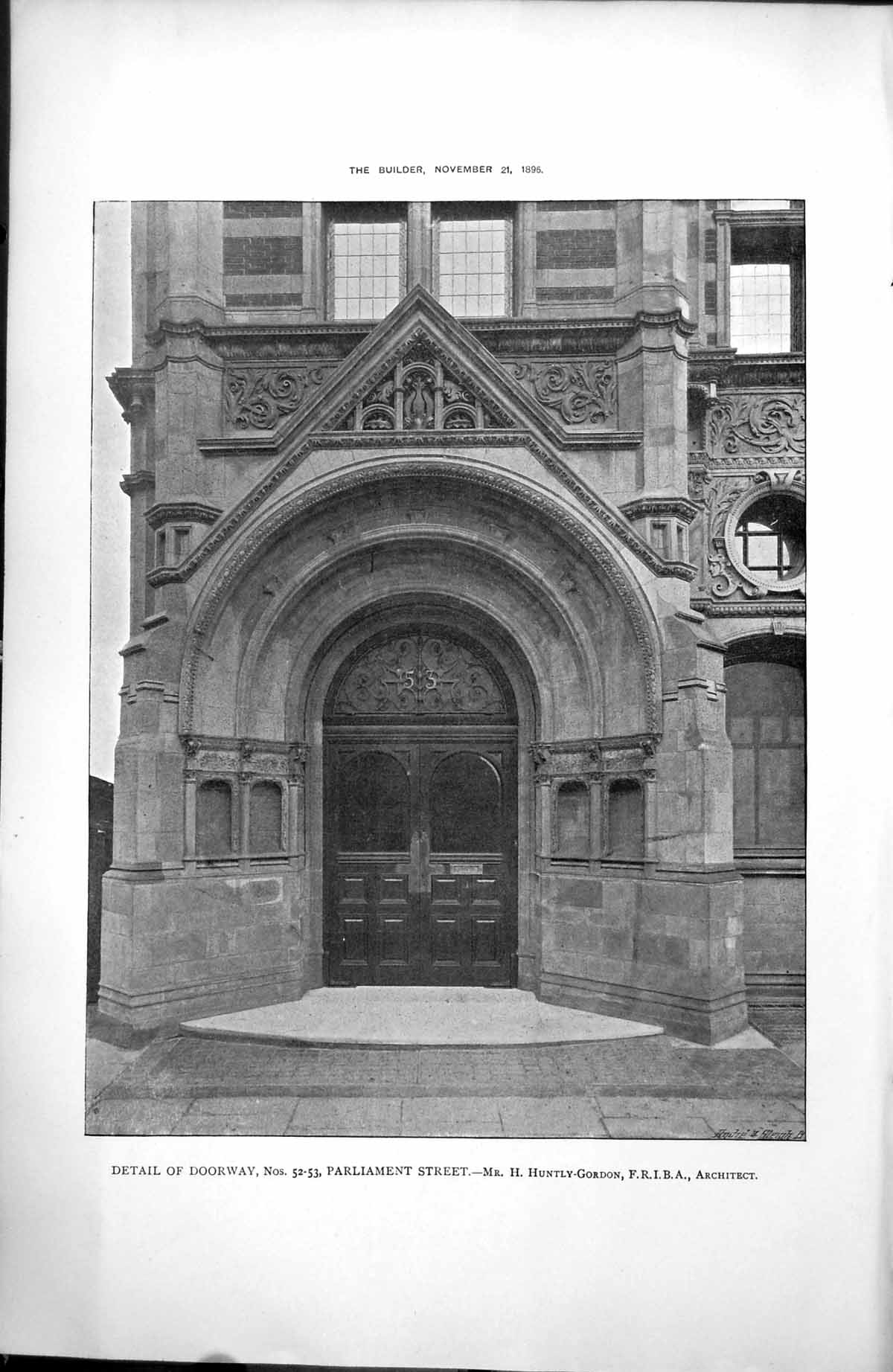 Old Detail Doorway Nos 52-53 Parliament Street Huntley Gordon Arch 1896