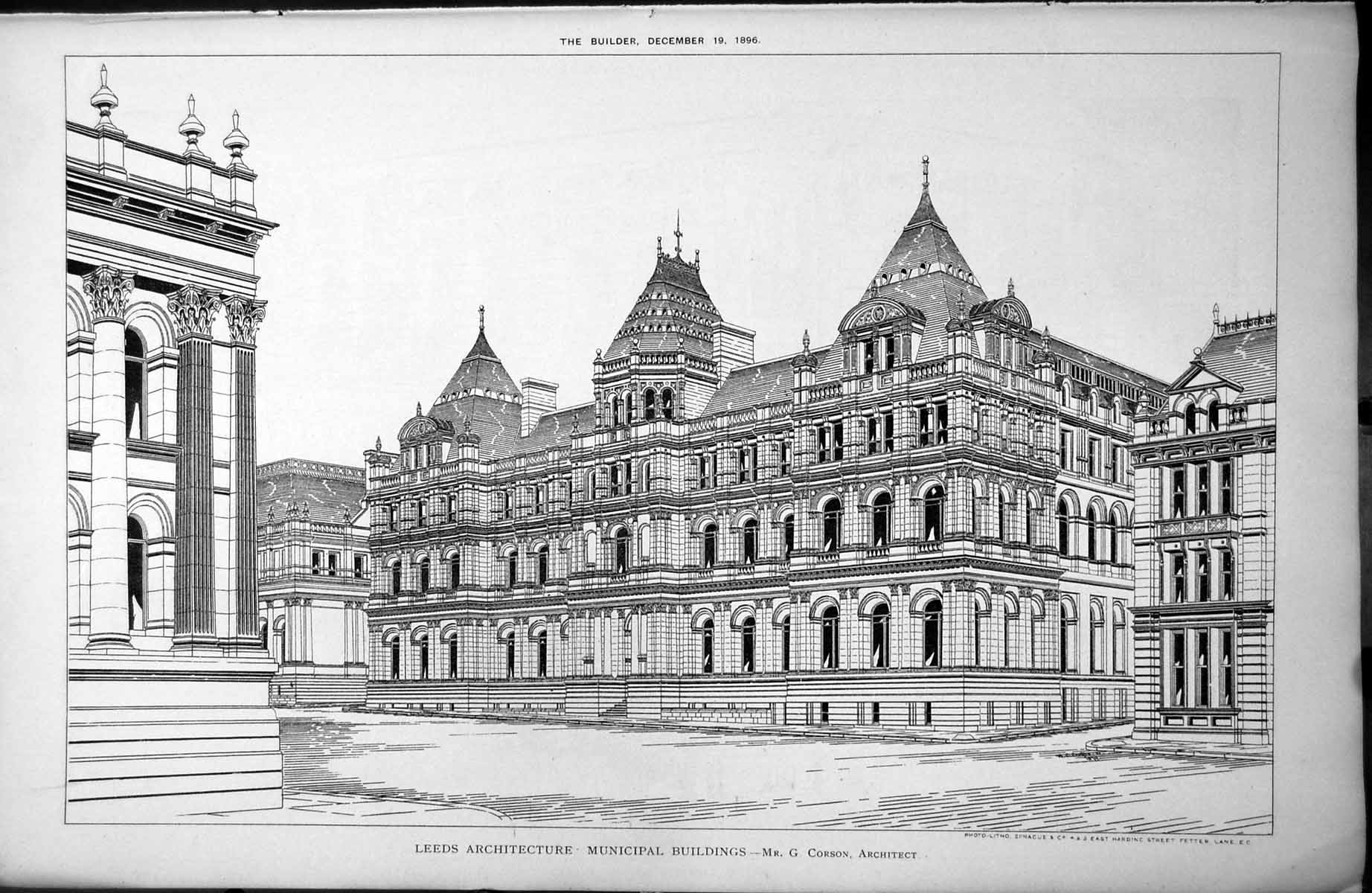 Old Print Leeds Architecture Municipal Buildings G Corson Architect 1896 19th