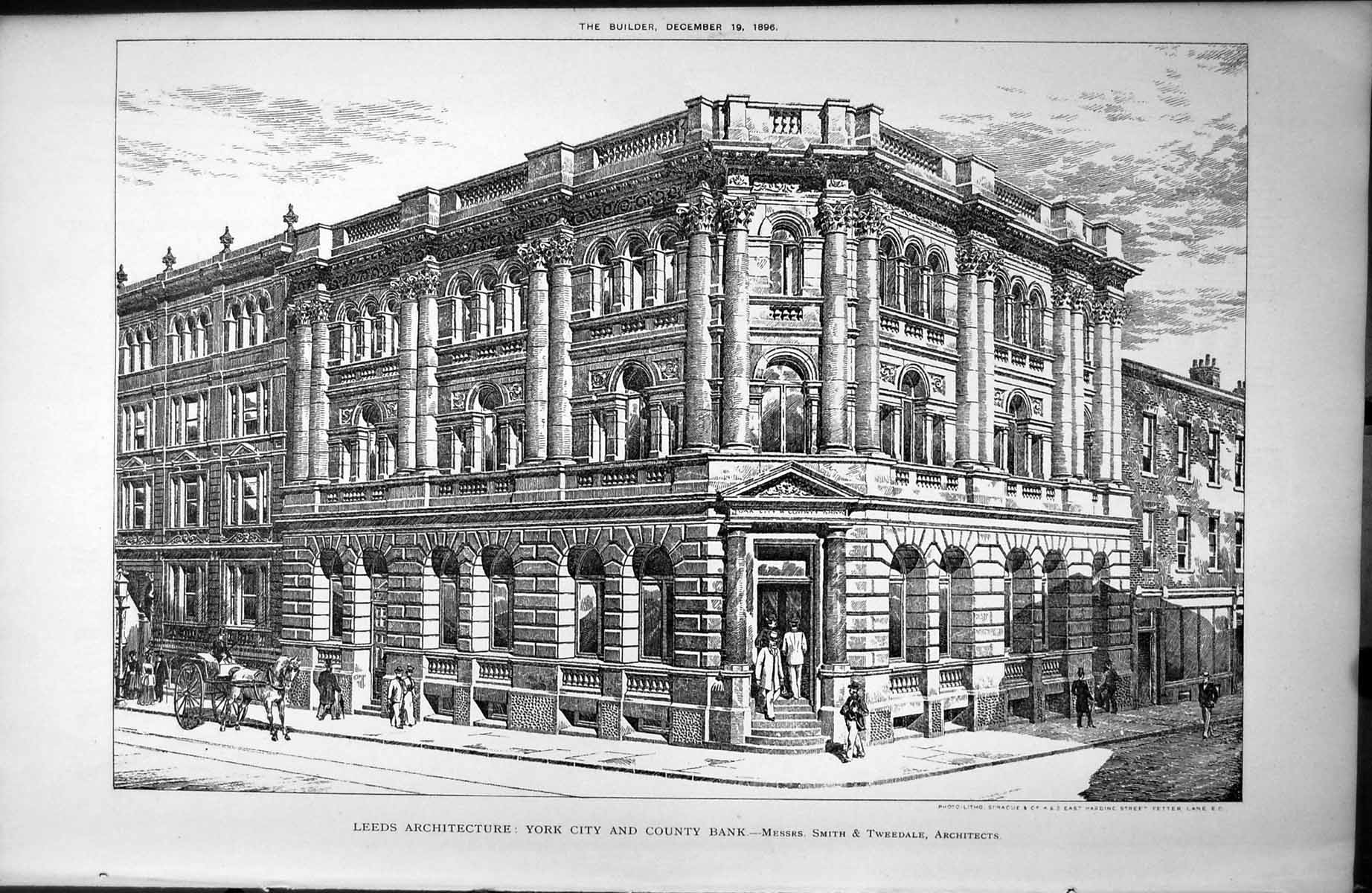 Old Print Leeds Architecture York City & County Bank Smith & Tweedale Arch 1896