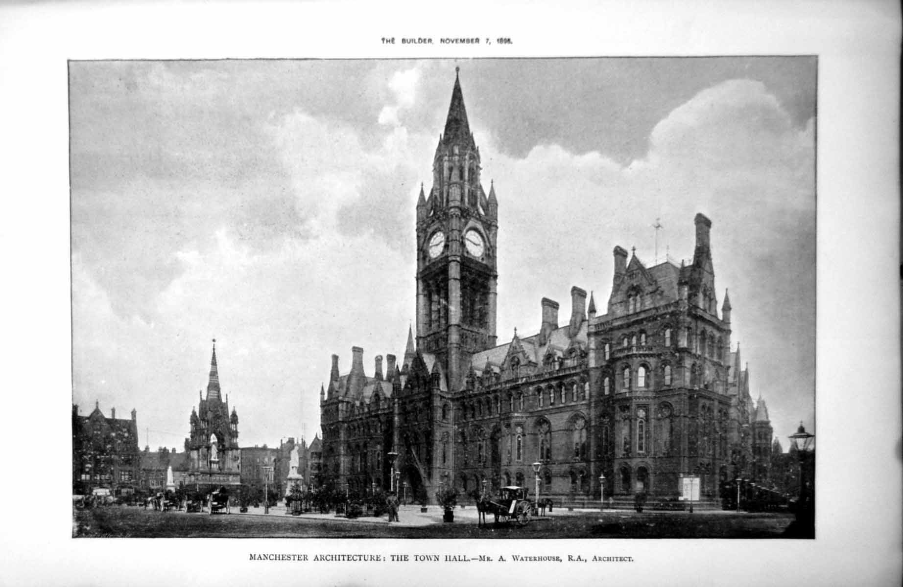 Antique Print Manchester Architecture Town Hall A Waterhouse Architect 1896