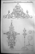 Original Old Antique Print Builder 1897 Architecture Decorations Ironwork 19th