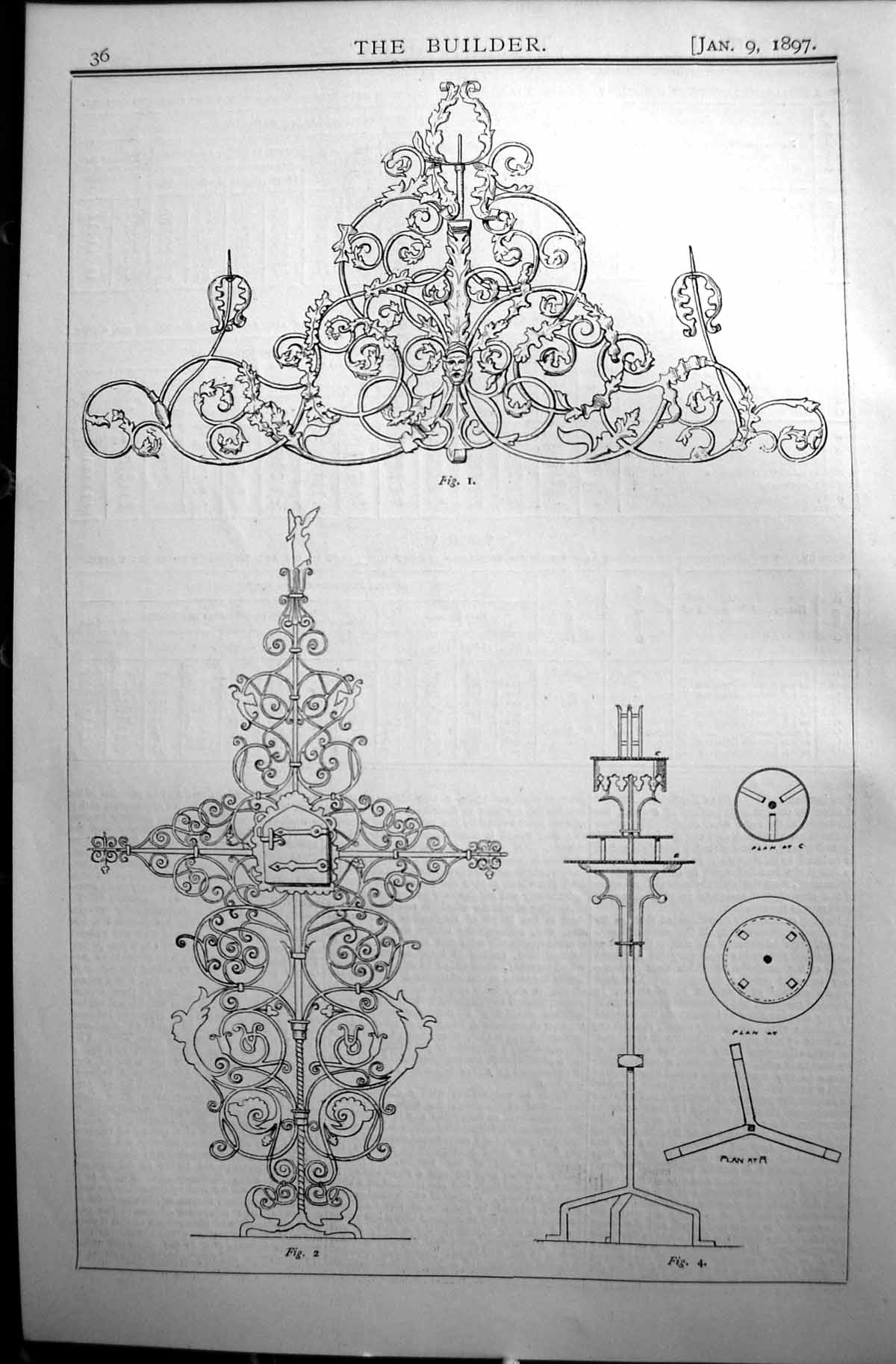 Original Old Antique Print Builder 1897 Architecture Decorations Ironwork 19th