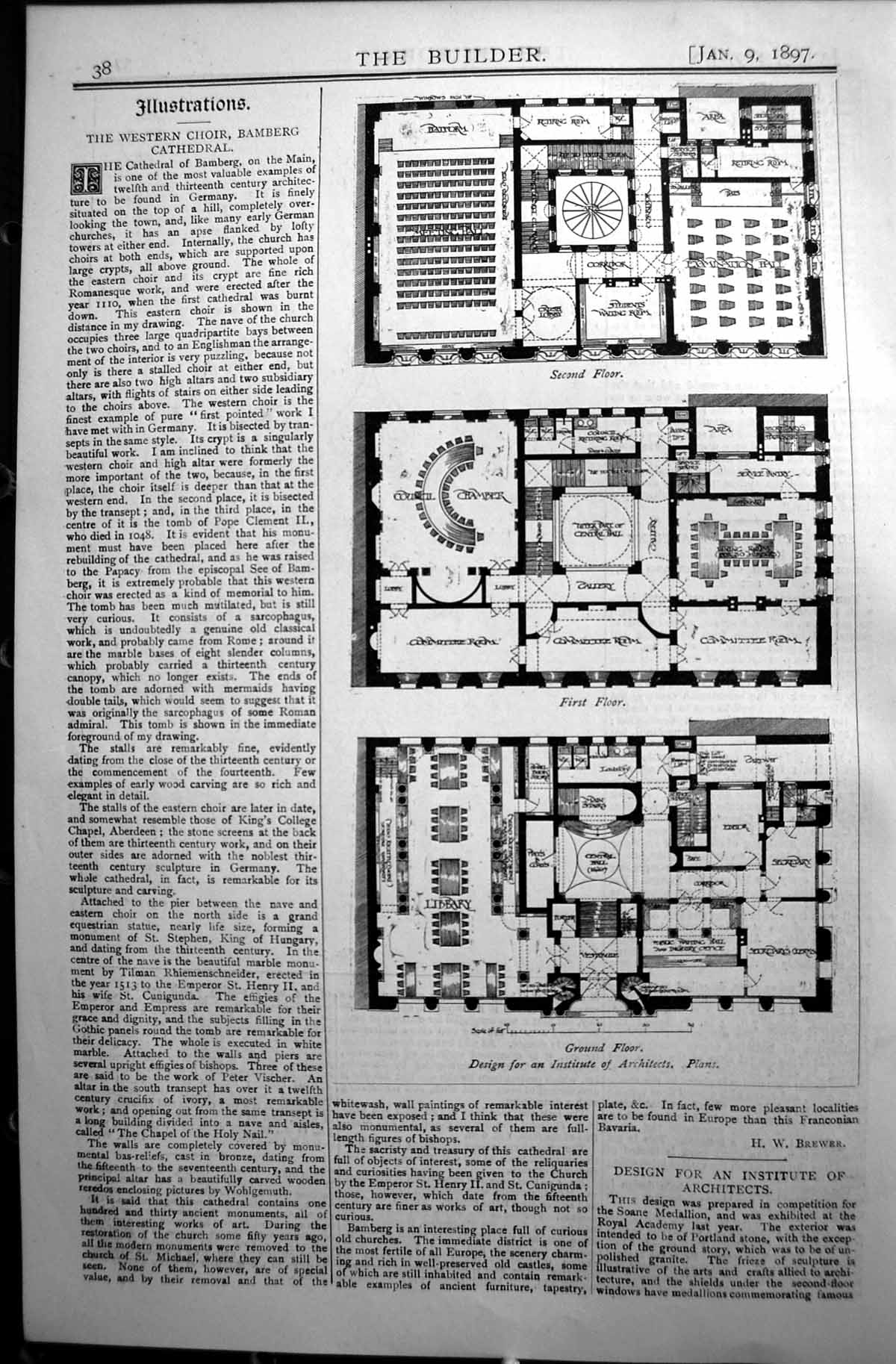 Old Print Plan Design Institute Soane Medallion Builder 1897 Architecture 19th