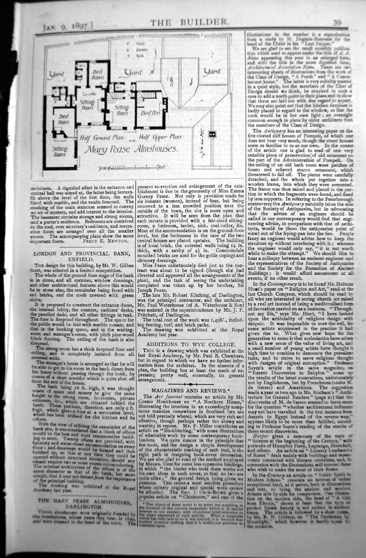 Old Builder 1897 Architecture Ground Upper Plan Mary Pease Almshouses Victorian
