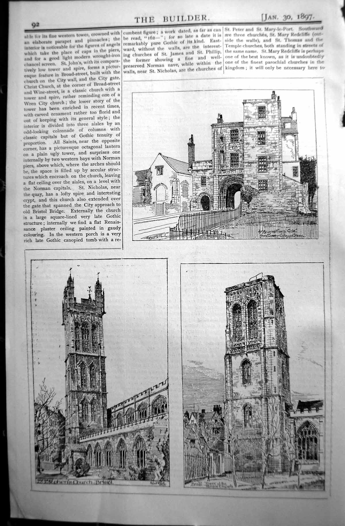 Old Builder 1897 Architecture St. Sephen'S Church Bristol Temple Coll Victorian
