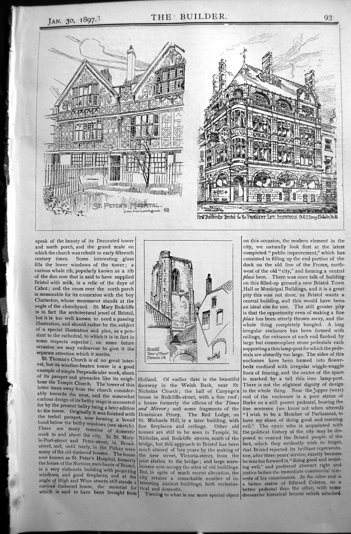 Old Builder 1897 Architecture Bristol Tower St. Thomas Peter'S Hospit Victorian