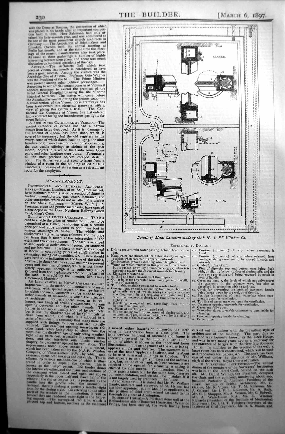 Original Old Antique Print Builder 1897 Details Metal Casement Window Victorian