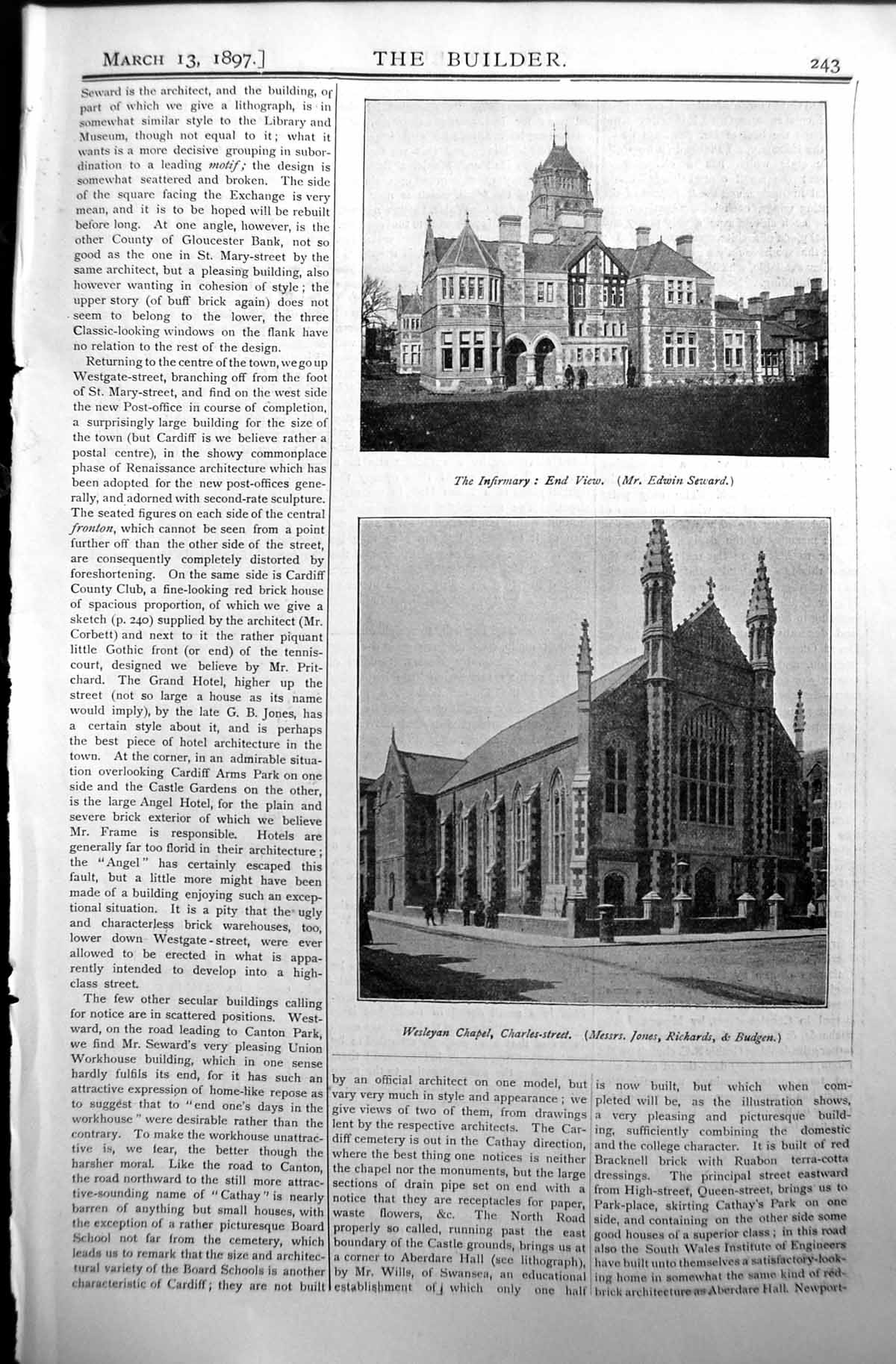 Old Infirmary Edwin Seward Wesleyan Chapel Richards Builder 1897 Arch Victorian