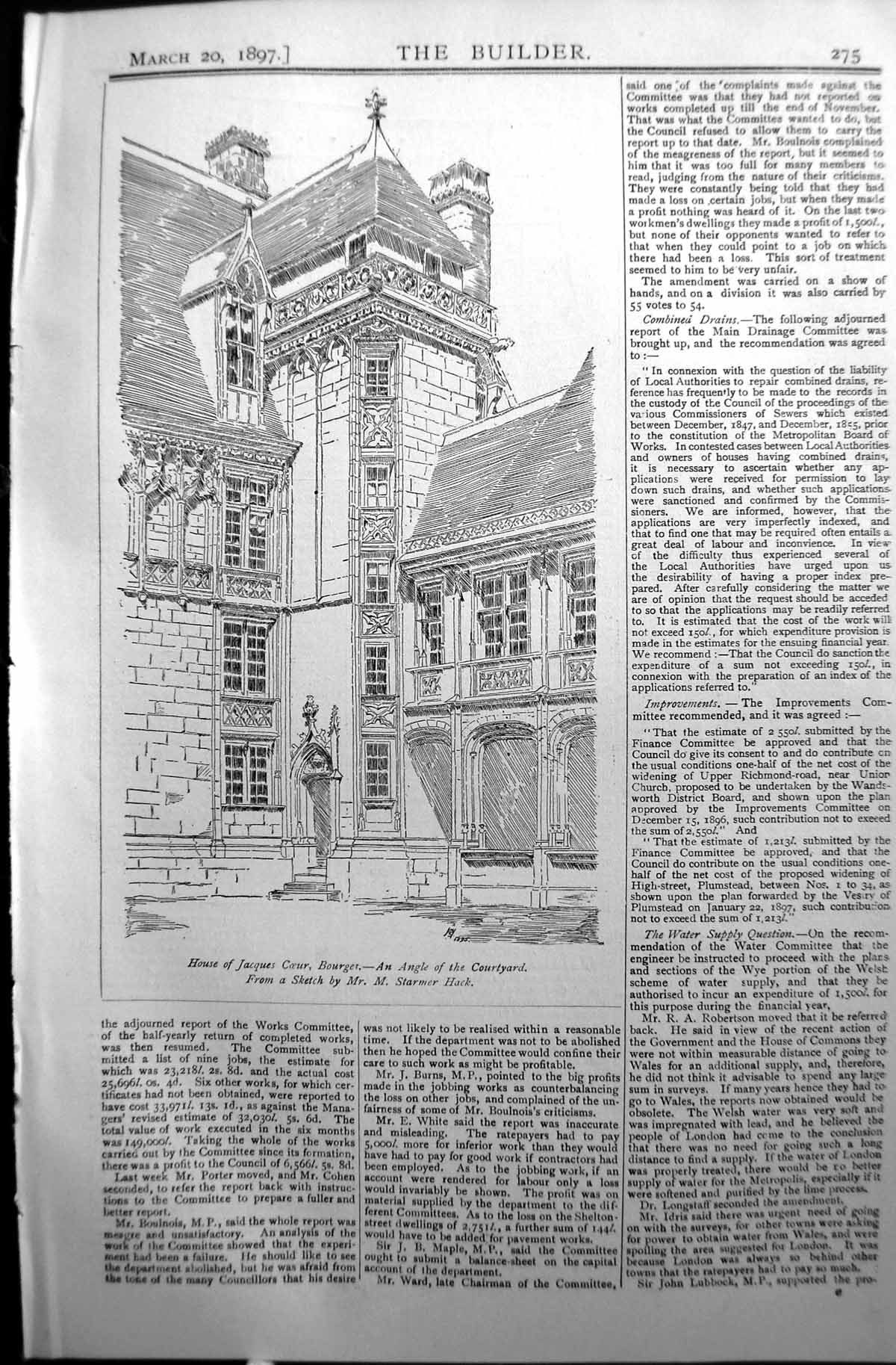 Old Builder 1897 Architecture House Jacques Coeur Bourges Courtyard H Victorian