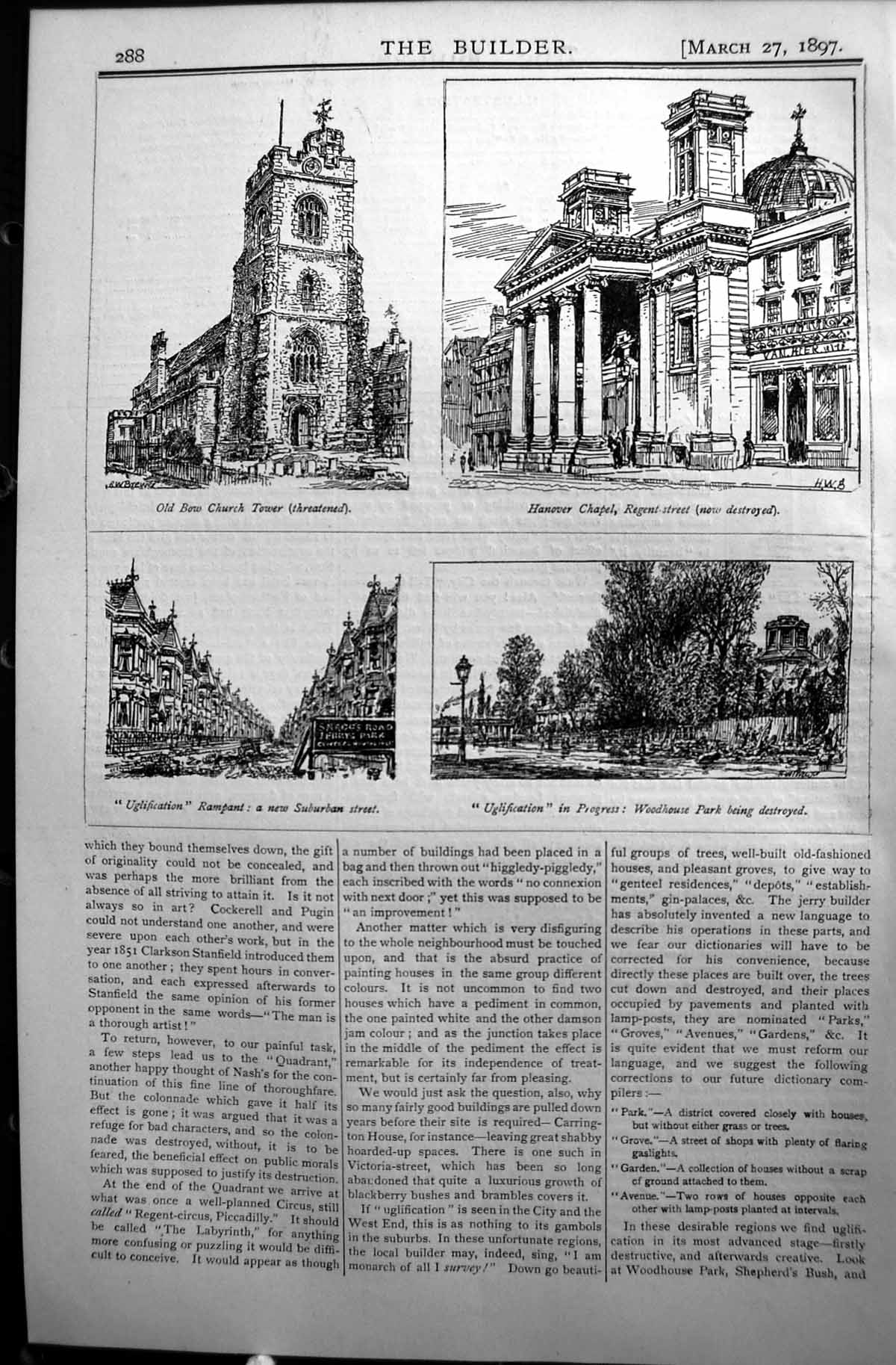 Old Builder 1897 Architecture Bow Church Tower Hanover Chapel Woodhou Victorian
