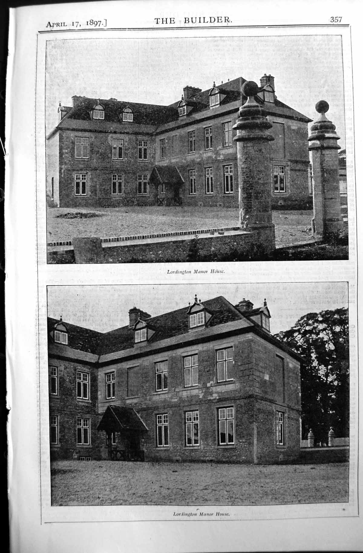 Antique Old Print Lordington Manor House Exterior Builder 1897 Architecture