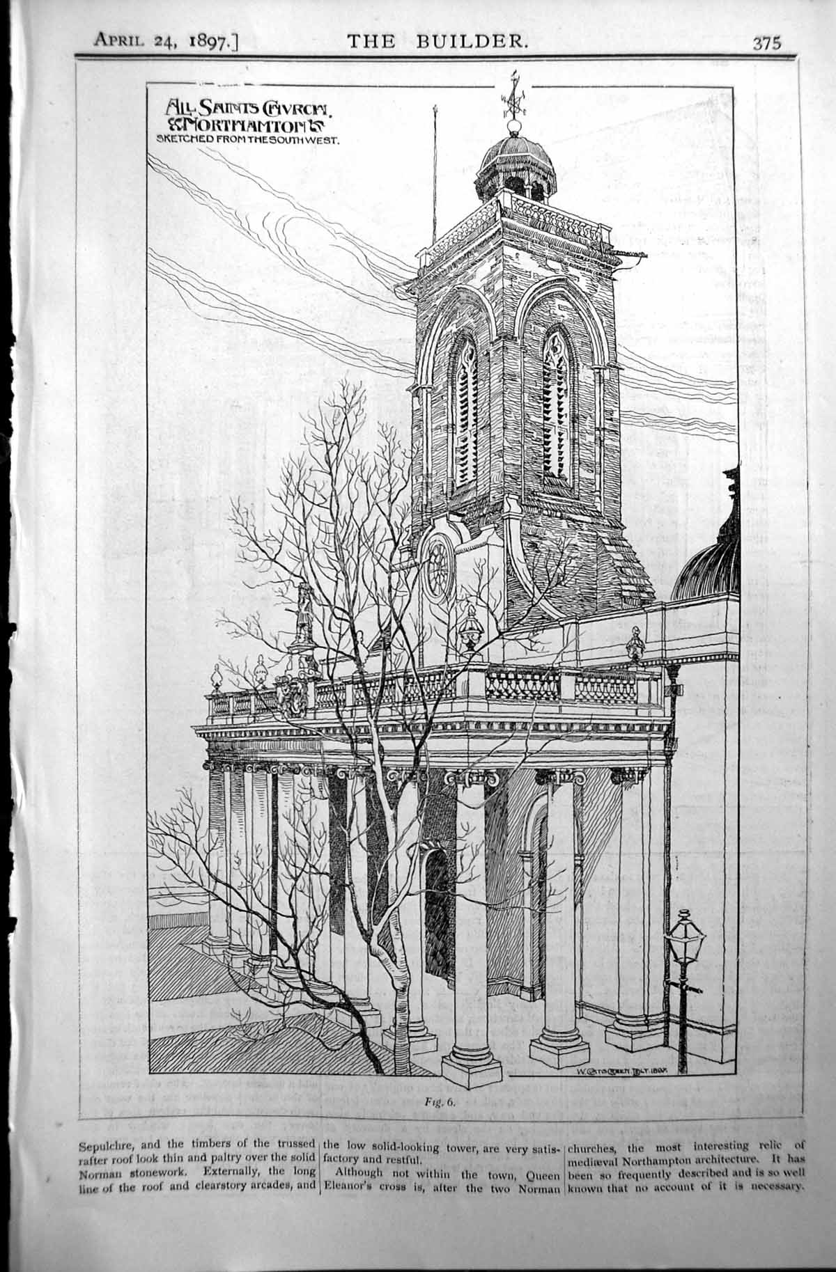 Old Antique Print Builder 1897 Architecture All Saints Church Northampton 19th