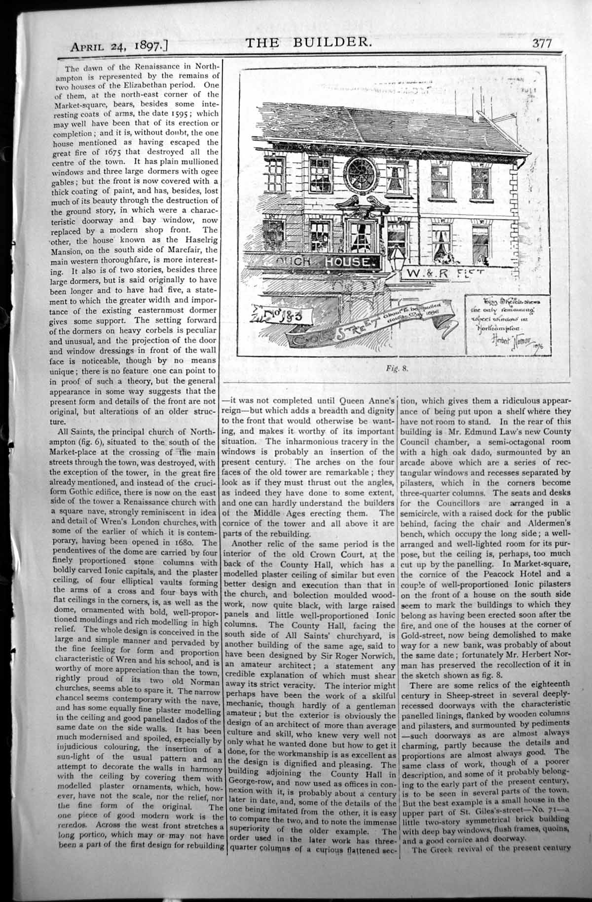 Original Old Antique Print Builder 1897 Architecture House Building Northampton