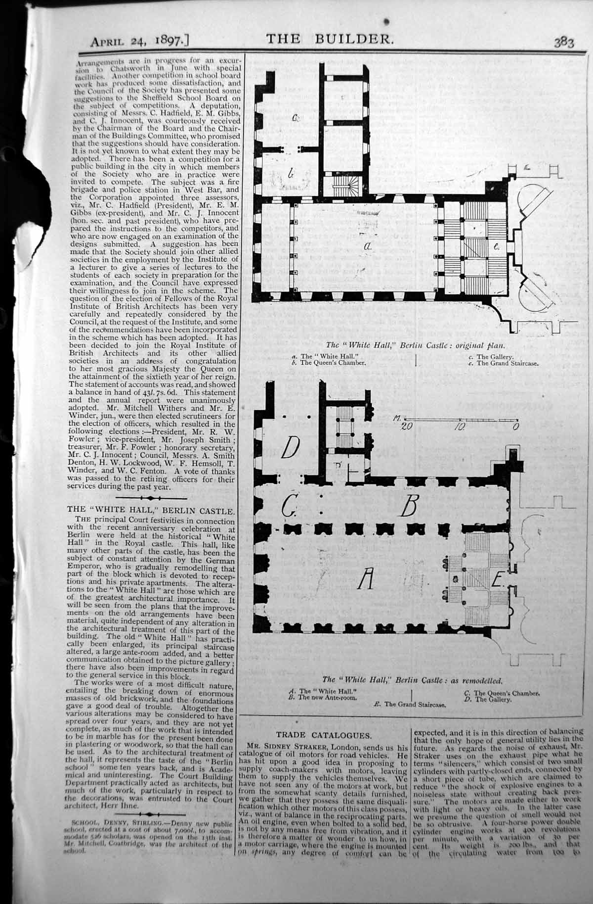 Old Antique Print Plan White Hall Berlin Castle Builder 1897 Architecture 19th