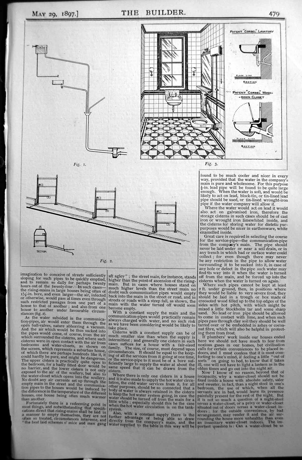 Old Builder 1897 Architecture Patent Corbell Lavatory Wash-Down Close Victorian