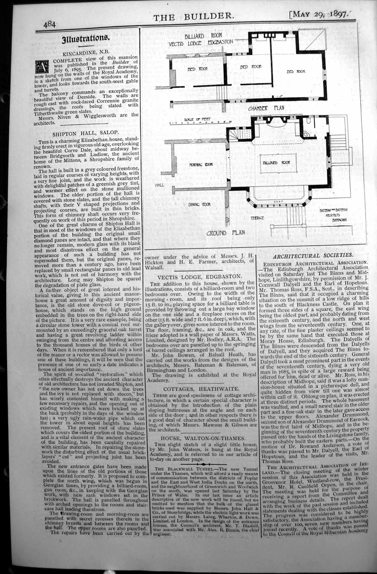 Old Ground Plan Billiard Room Vectis Lodge Edgbaston Builder 1897 Arc Victorian