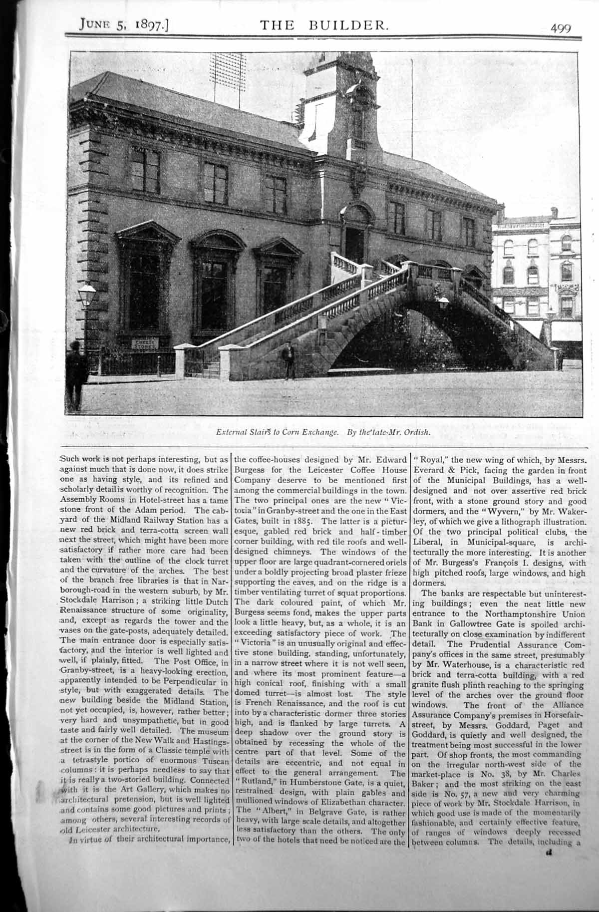 Old Print External Stairs Corn Exchange Ordish Builder 1897 Architecture 19th