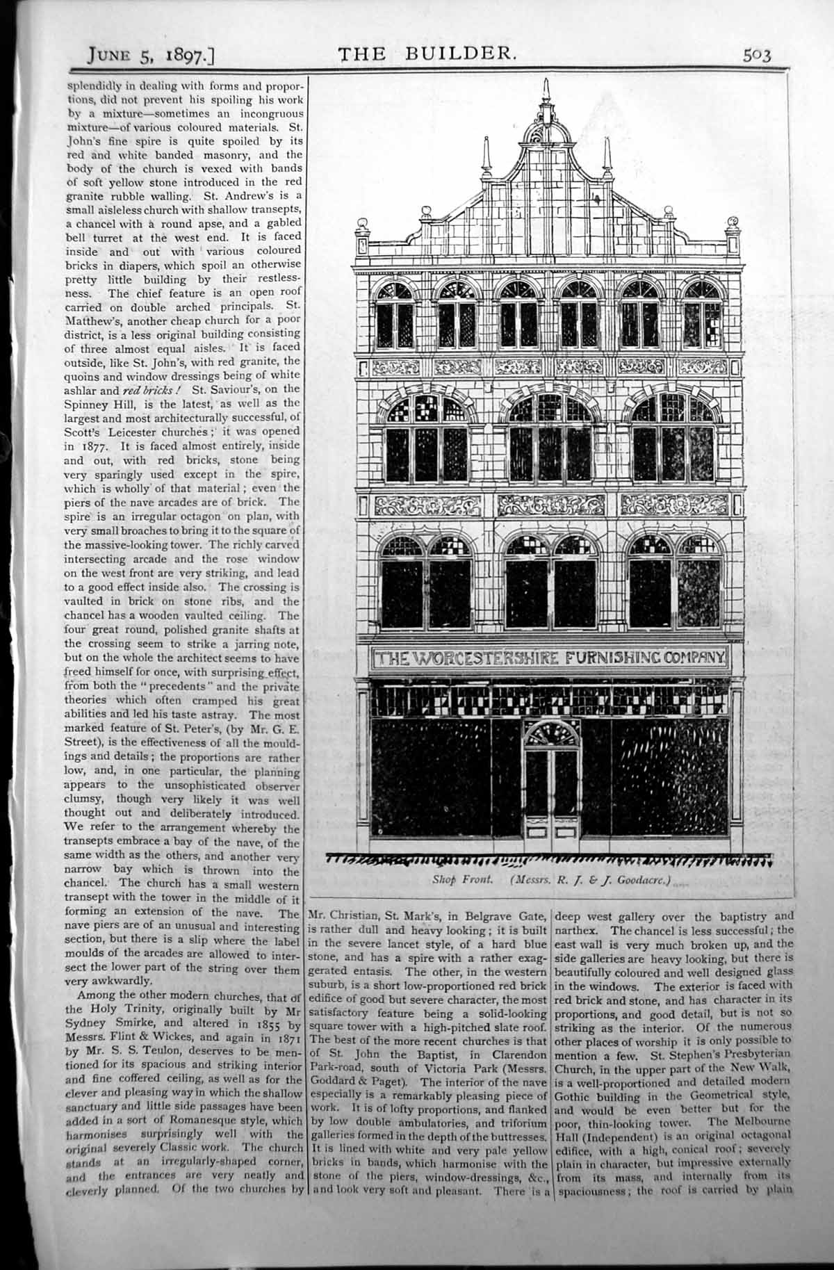 Old Worcestershire Furnishing Company Shop Goodacre Builder 1897 Arch Victorian