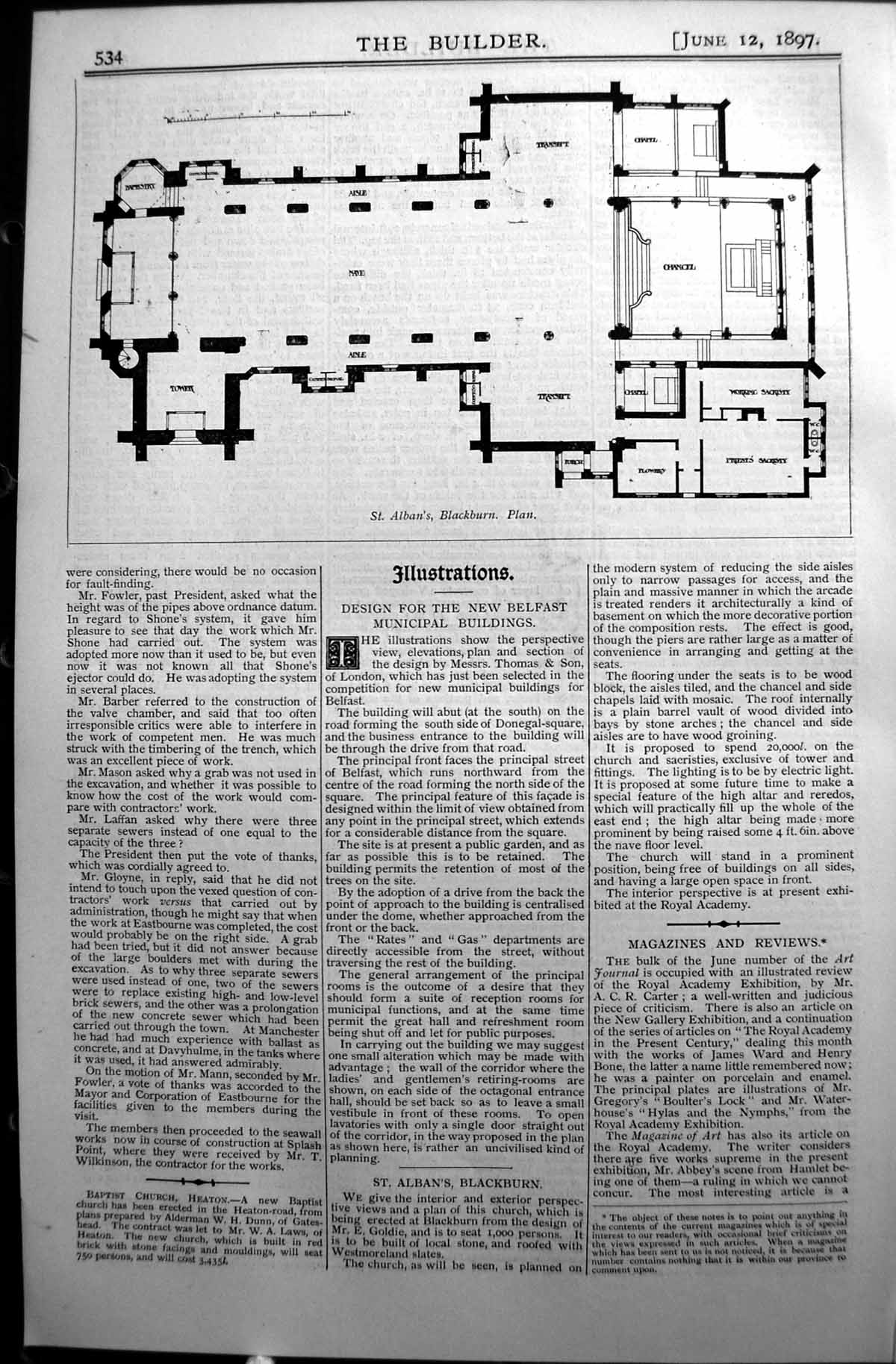 Antique Old Print Builder 1897 Architecture Floor Plan St. Alban'S Blackburn