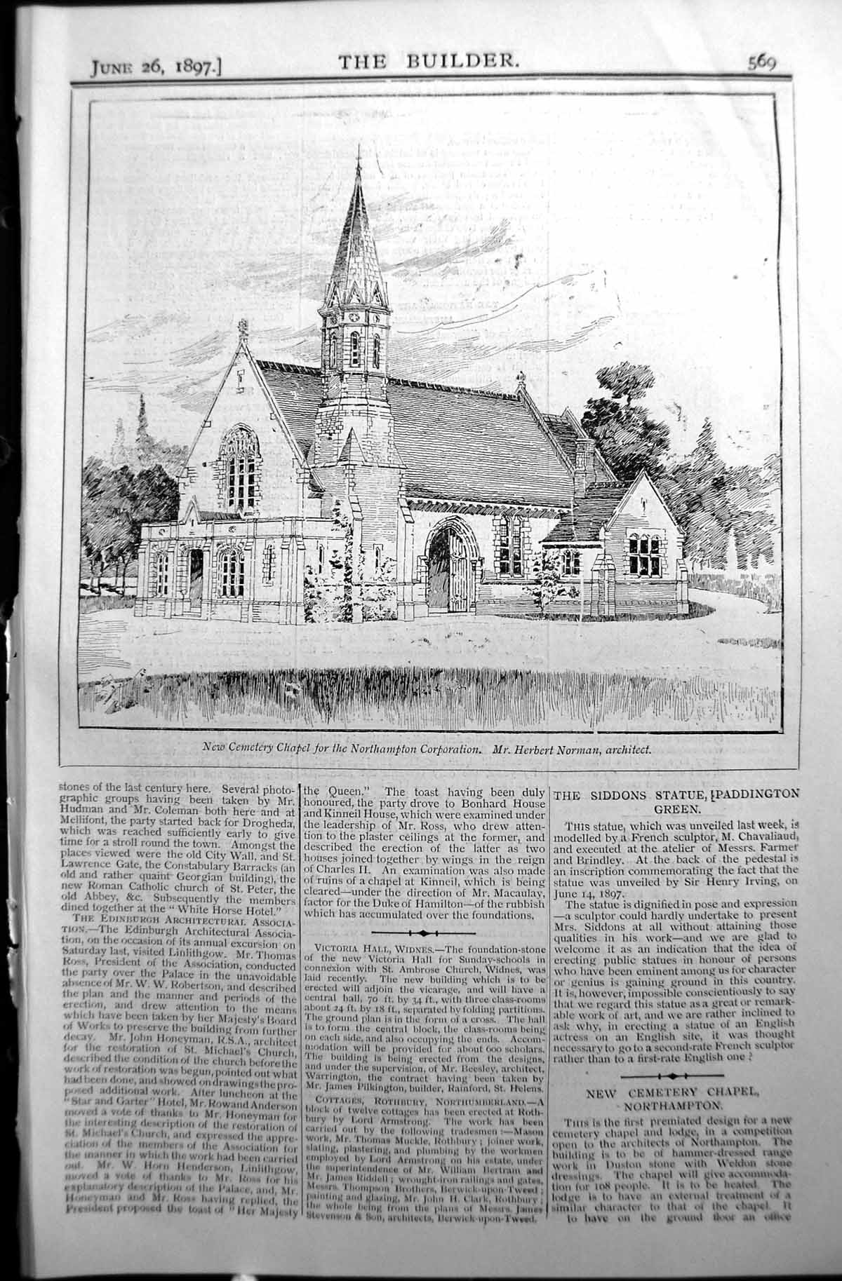 Old 1897 Architecture Cemetery Chapel Northampton Corporation Herbert Victorian