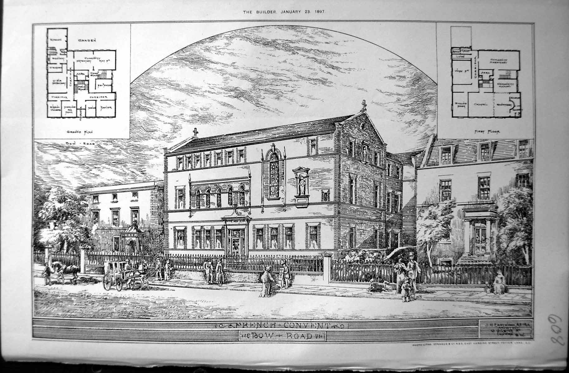 Antique Old Print Builder 1897 Architecture French Convent Bow Road Eastwood
