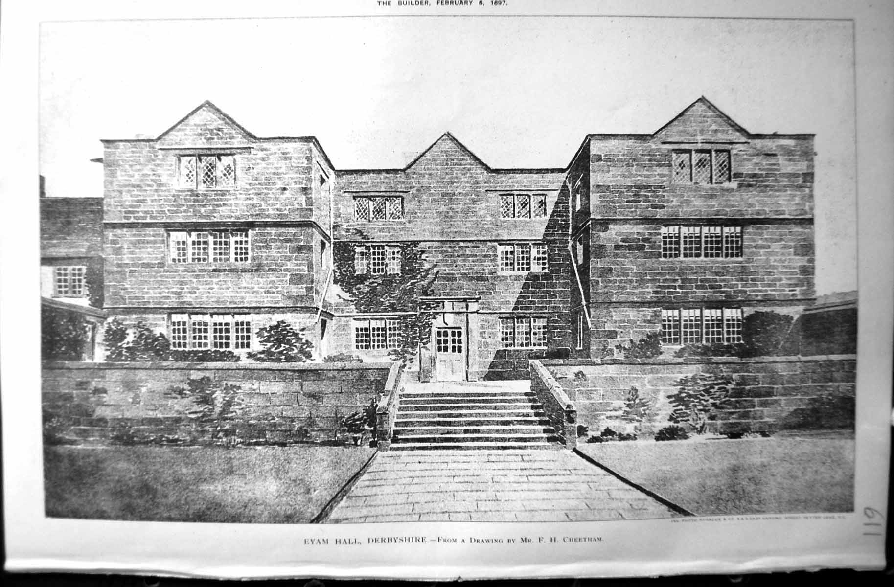 Old Antique Print Builder 1897 Architecture Eyam Hall Derbyshire Cheetham 19th