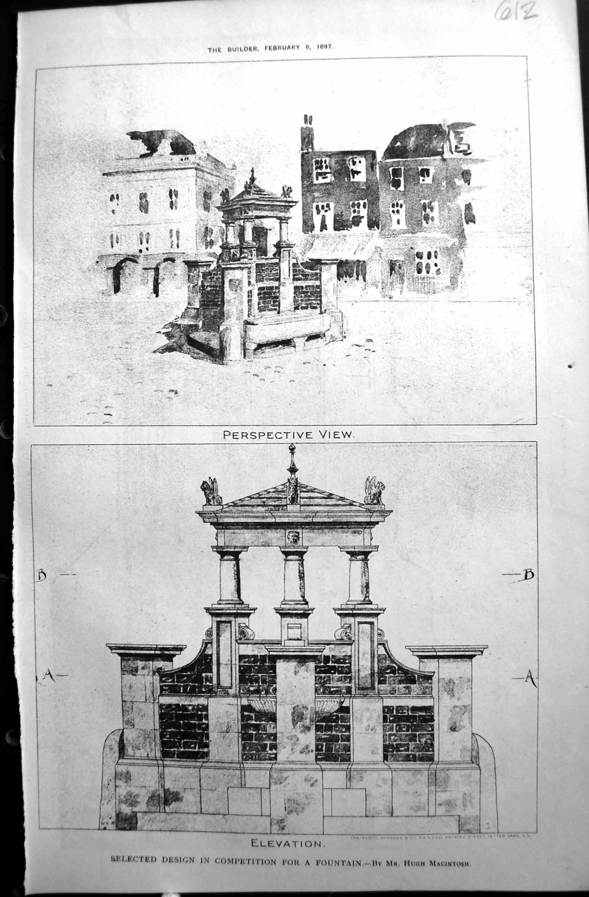 Old Builder 1897 Architecture Design Competition Fountain Hugh Macint Victorian