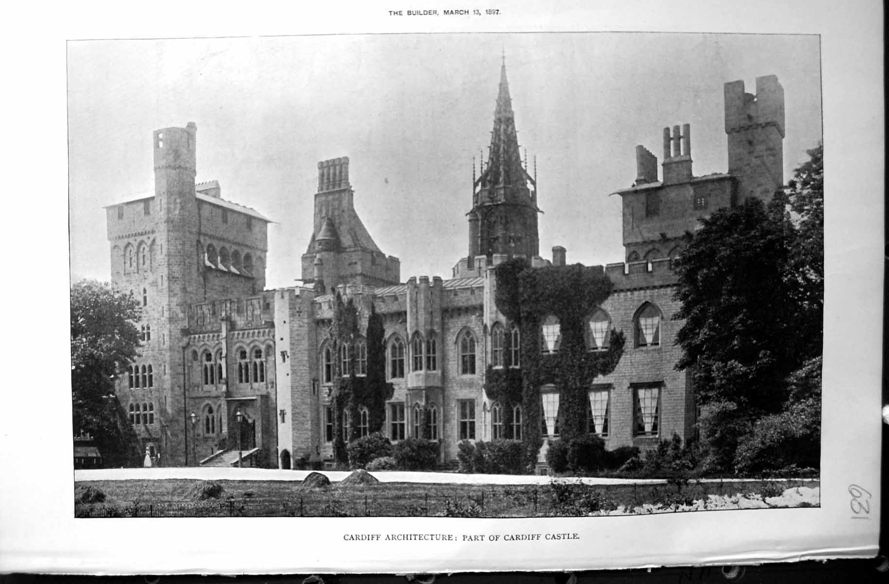 Original Old Antique Print Builder 1897 Architecture Cardiff Castle Photograph