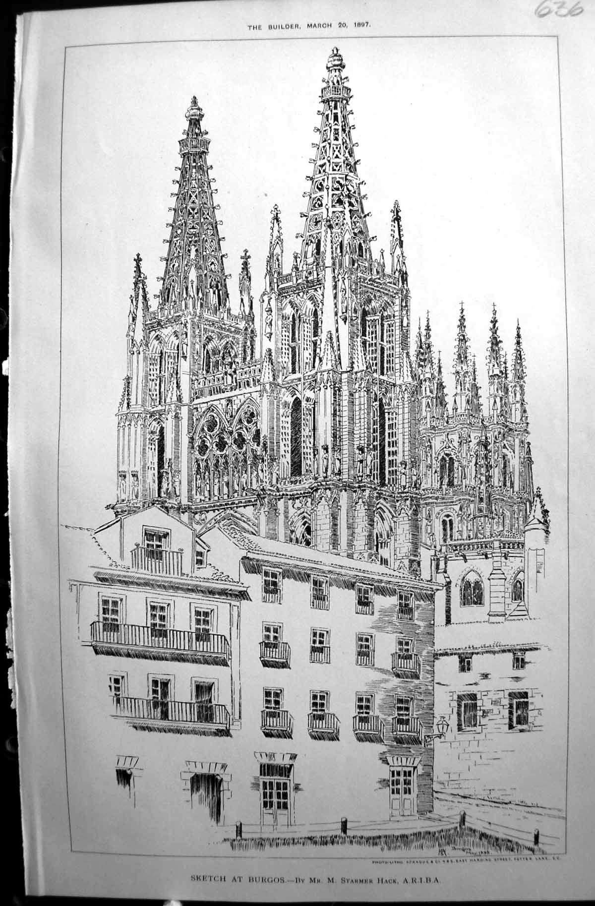 Old Antique Print Builder 1897 Architecture Burgos Cathedral Starmer Hack 19th