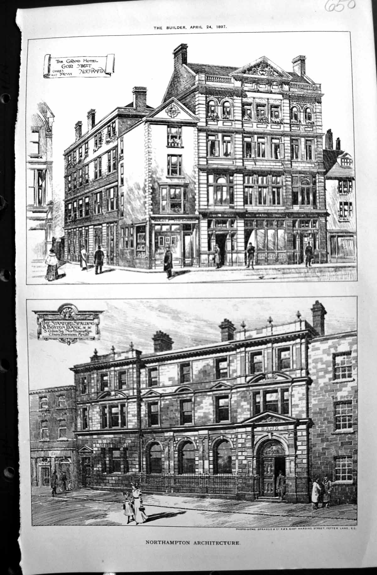 Antique Print Northampton Grand Hotel GStreet Stamford Spalding Bank 1897 A