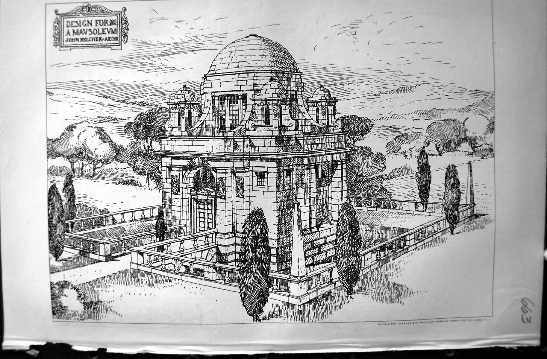 Old Antique Print Design Mausoleum John Belcher Builder 1897 Architecture 19th