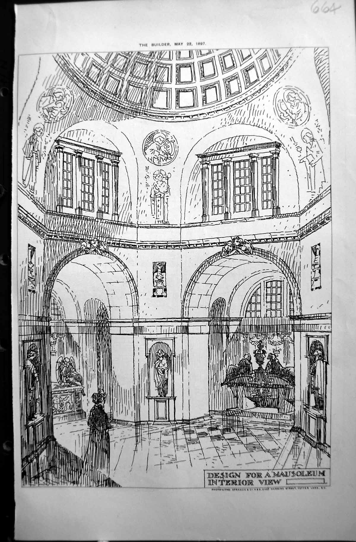 Antique Old Print Design Mausoleum Interior View Builder 1897 Architecture 19th
