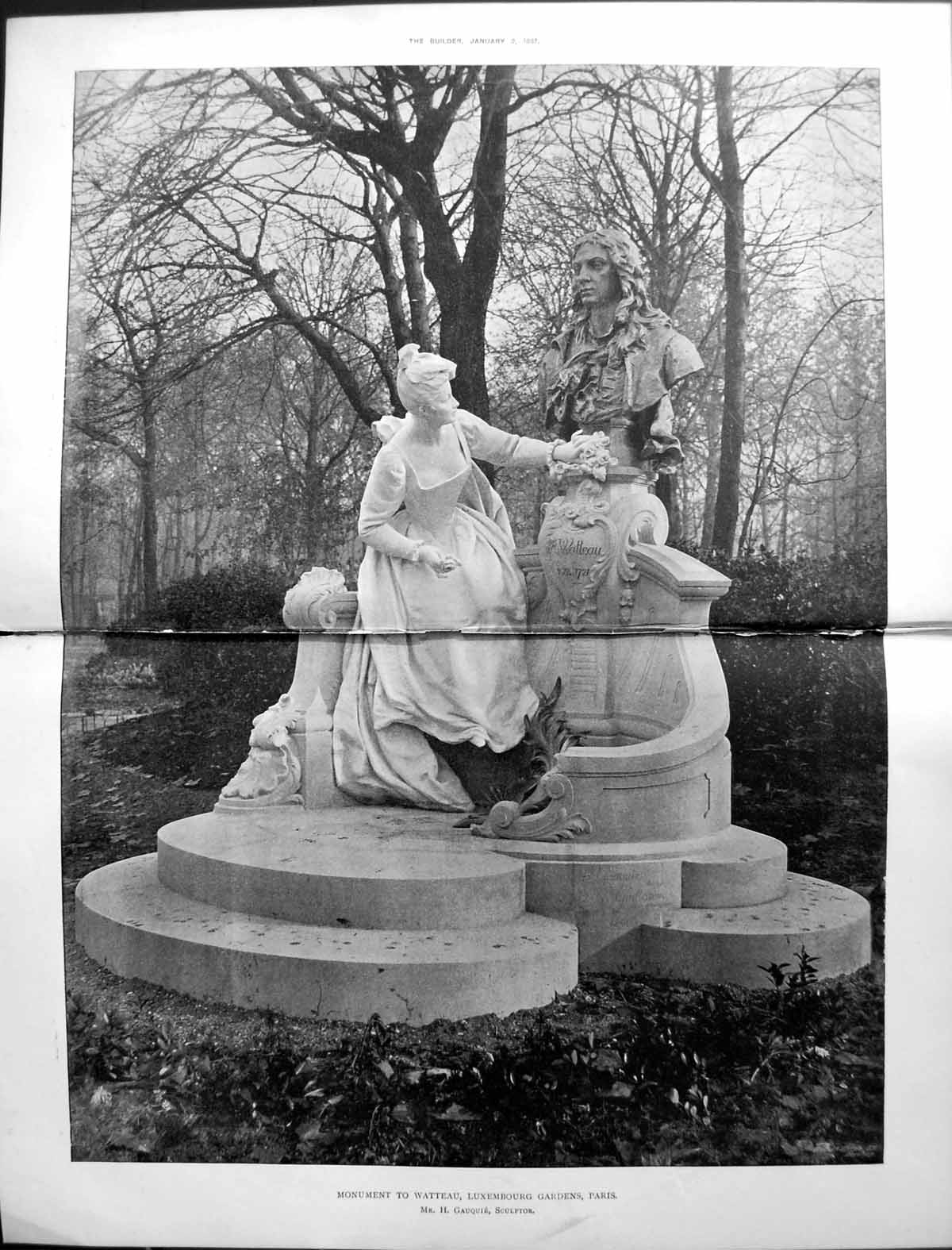 Old Damaged Builder 1897 Sculpture Monument Watteau Luxembourg Garden 19th