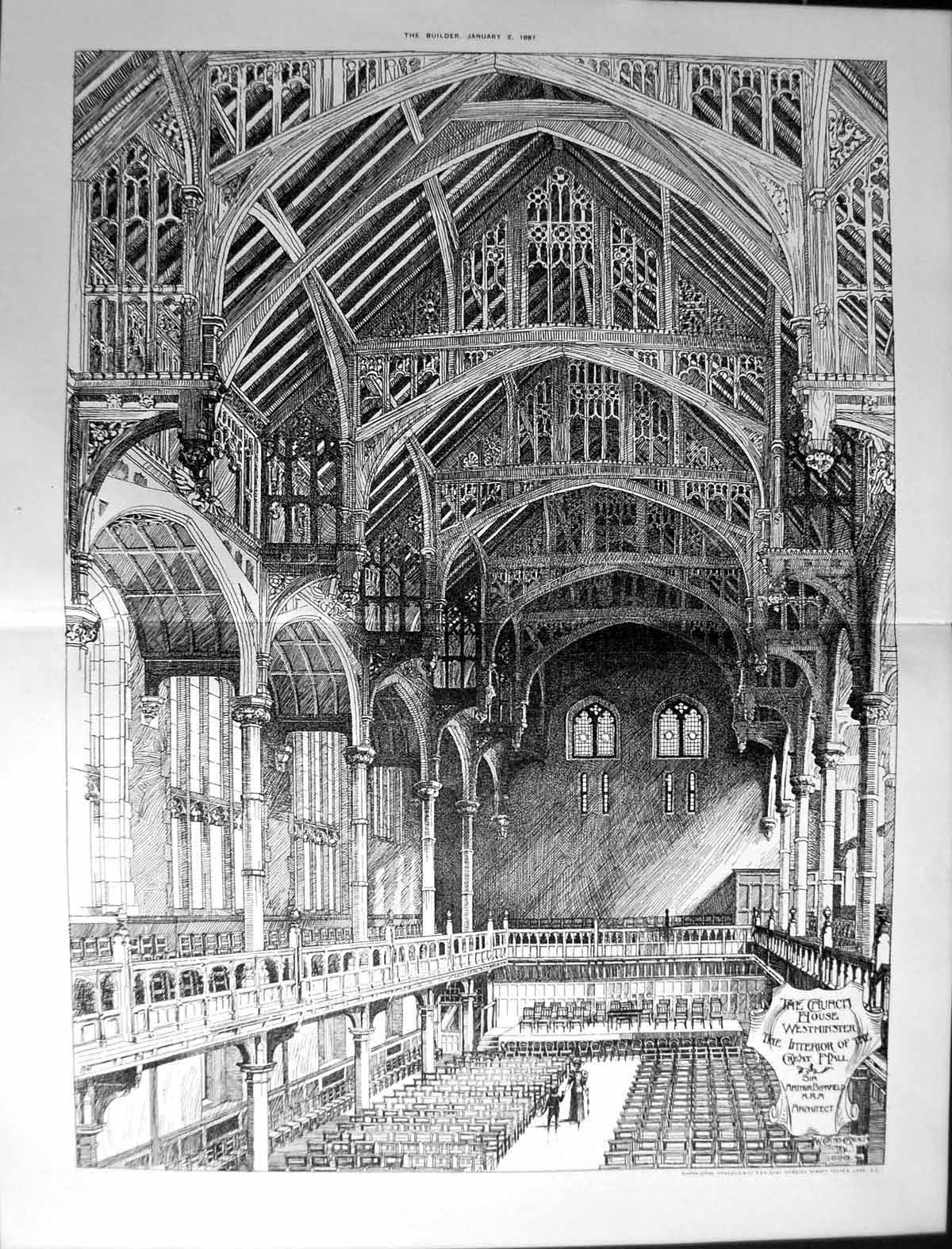 Old Builder 1897 Architecture Church House Westminster Great Hall Blo 19th