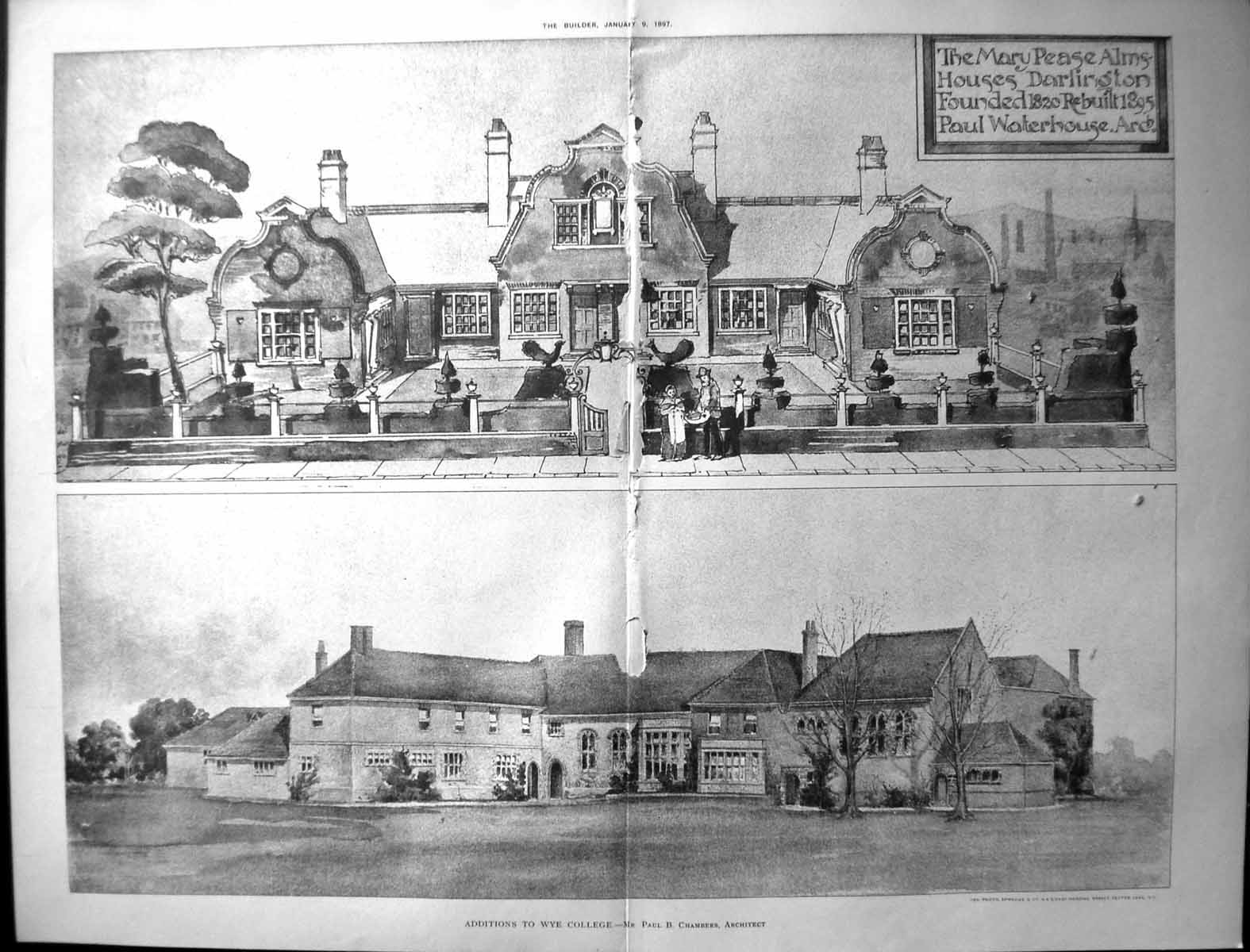 Old Damaged Builder 1897 Architecture Mary Pease Alms Darlington Wate 19th