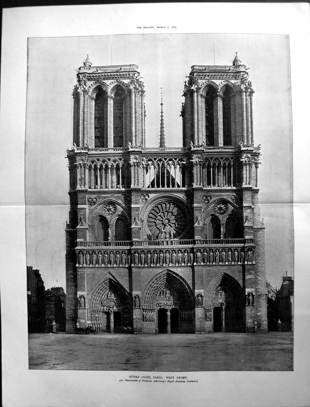 Old Print Builder 1897 Architecture Notre Dame Paris Professor Aitchison 19th