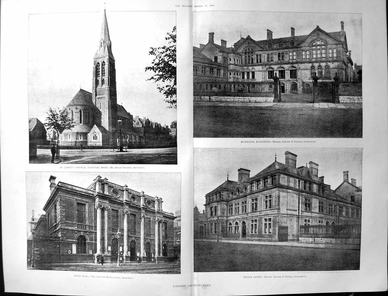 Old 1897 Cardiff Architecture James'S Church Police Court Town Hall V 19th