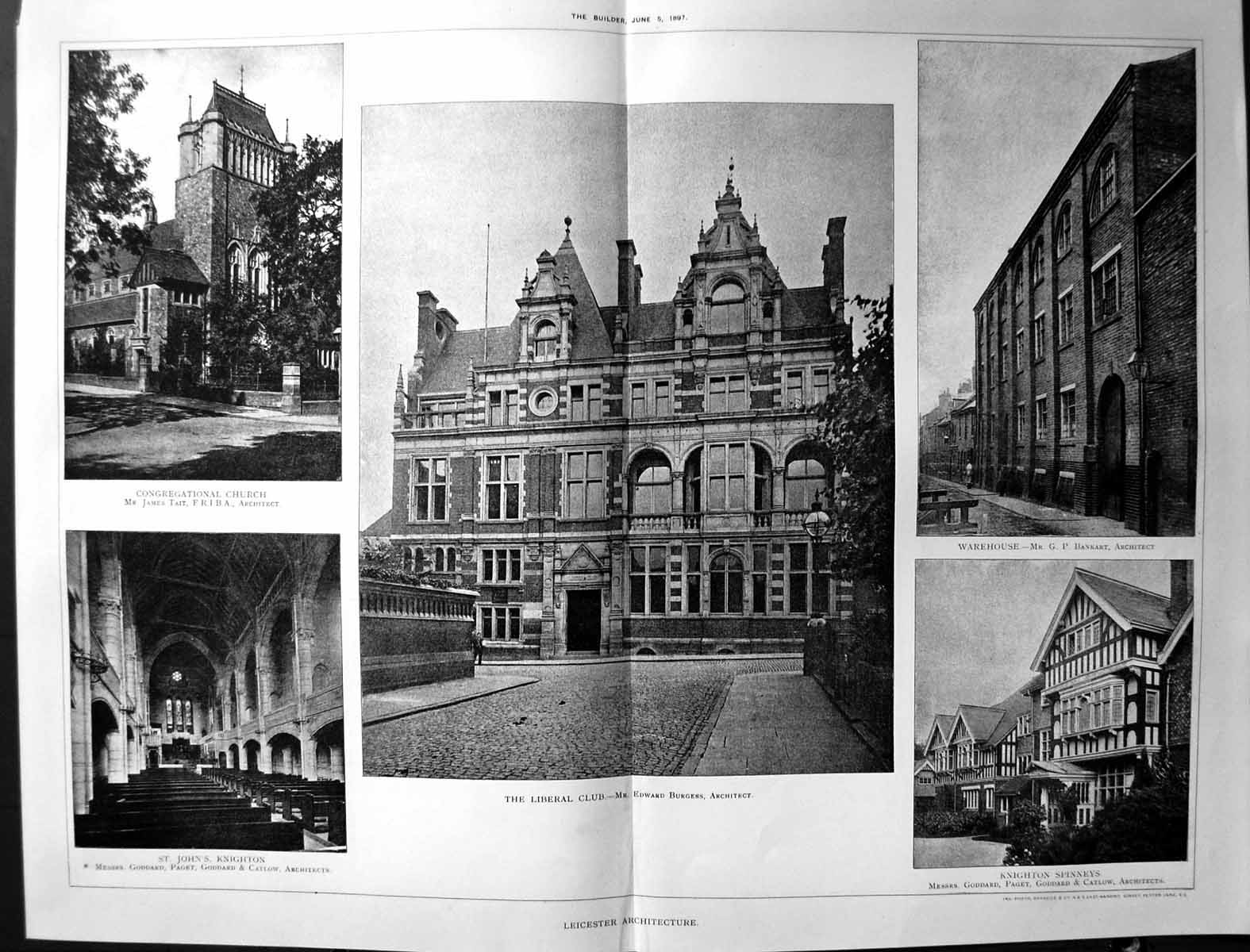 Old 1897 Leicester Architecture Liberal Club Burgess Bankart Church P 19th