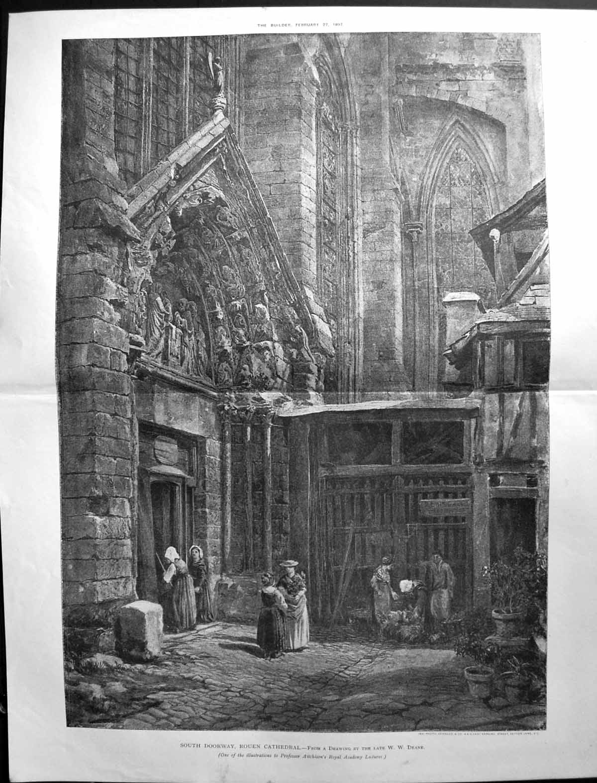 Antique Old Print Builder 1897 Architecture Rouen Cathedral Deane Coutances