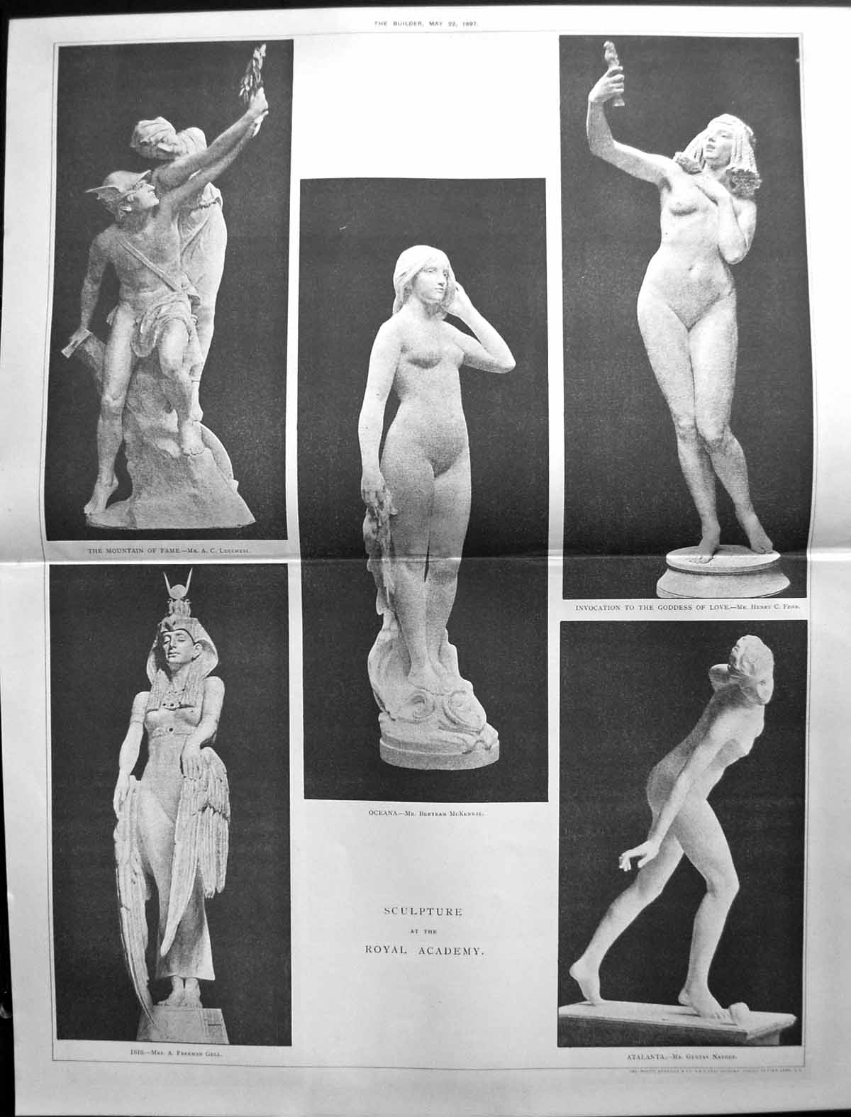 Old Sculpture Oceana Goddess Love Atalanta Builder 1897 Jowett Hero L 19th