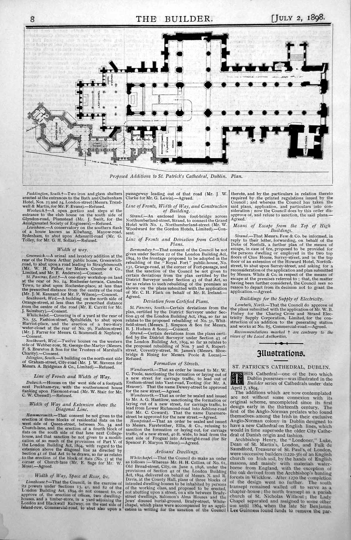 Old Print Proposed Additions To St. Patrick'S Cathedral Dublin Plan 1898 19th