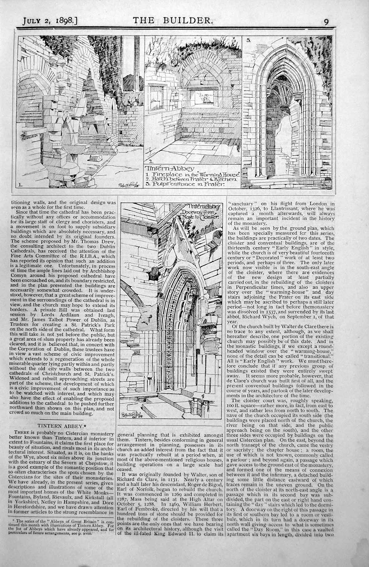 Old Print Tintern Abbey Details Fireplace Hatch Pulpit Windows View 1898 0 19th
