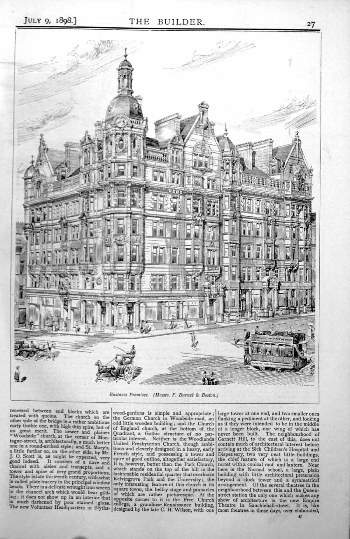 Antique Old Print Business Premises Burnett Boston Schoolboard Glasgow 1898 0