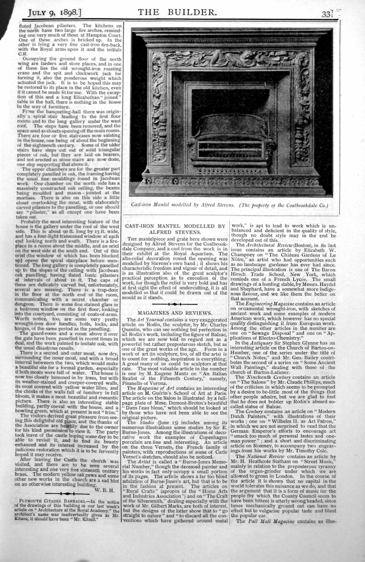 Original Old Antique Print Cast Iron Mantel Modelled By Alfred Stevens 1898