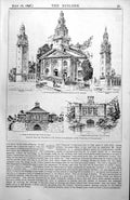Old Antique Print Pennsylvania Presbyterian Church Campanile Designs 1898 19th