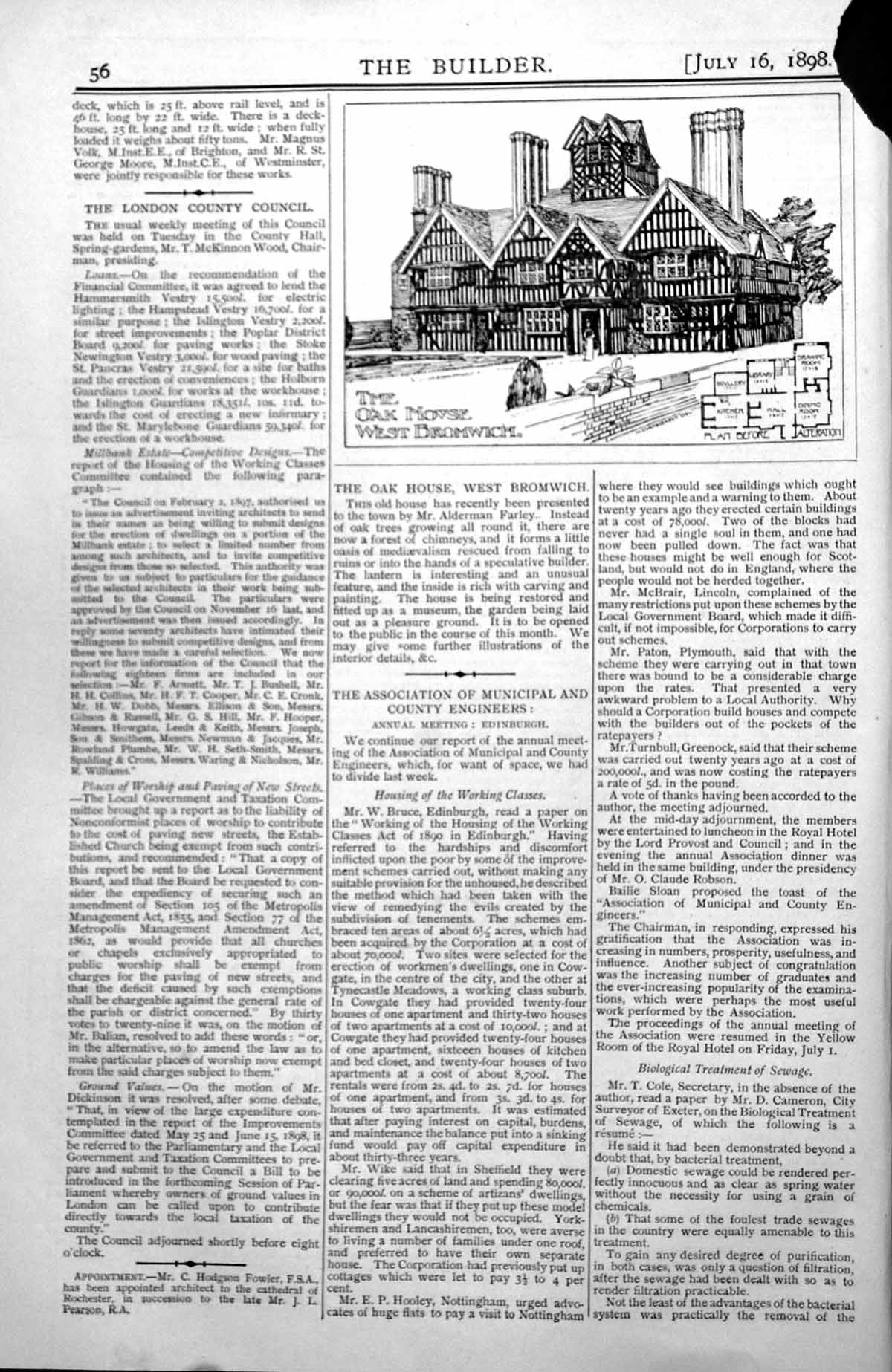 Old Antique Print The Oak House West Bromwich Exterior Many Chimneys 1898 19th