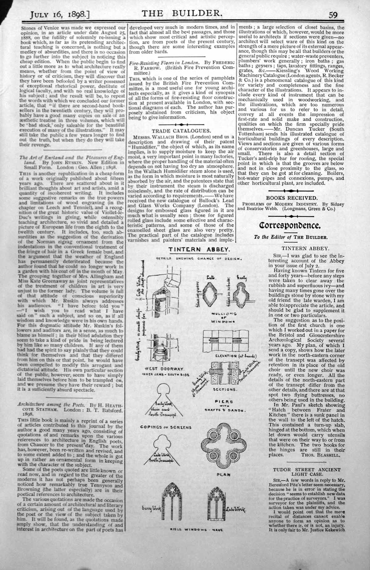 Old Tintern Abbey Details Sections Cliff Hotel Gorleston-On-Sea 1898 0 Victorian